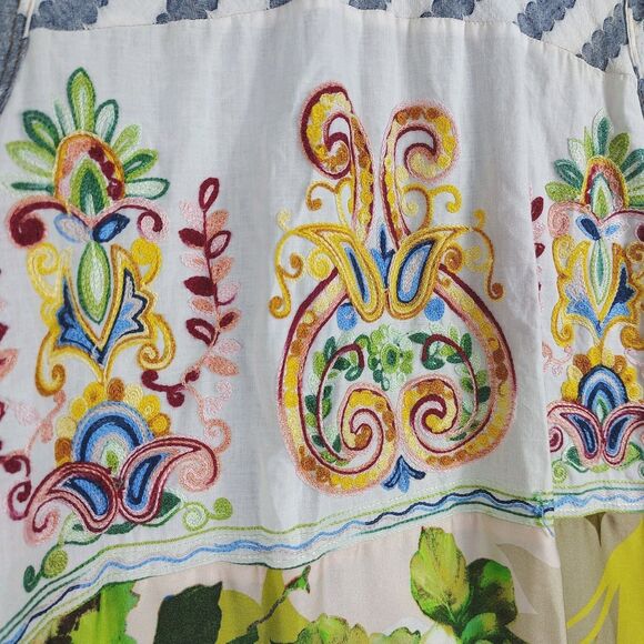 Anthropologie Cyrena Floral Embroidered Linen Sleeveless Shirt Dress Size M - Picture 10 of 11